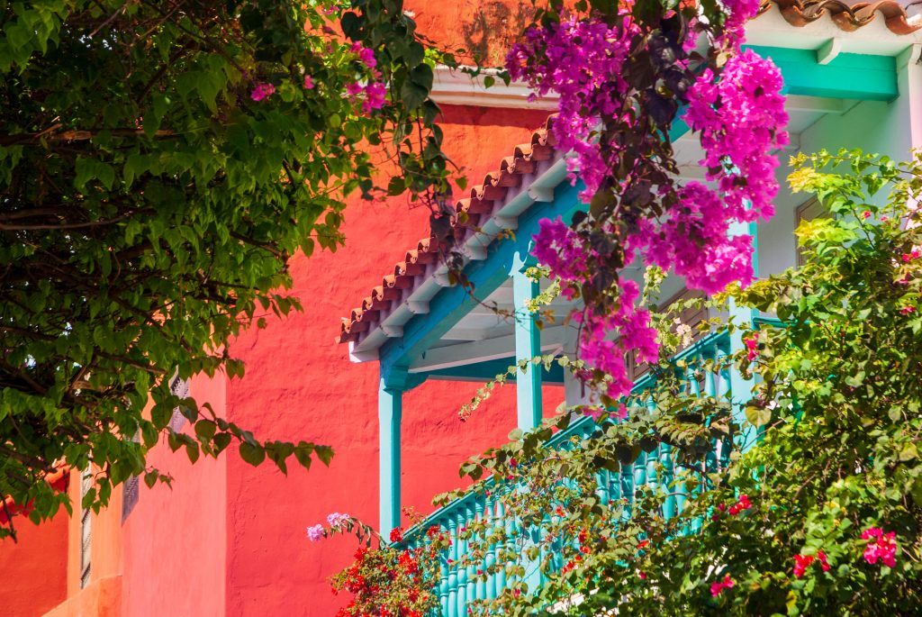 Decorated balcony in the old town, Cartagena